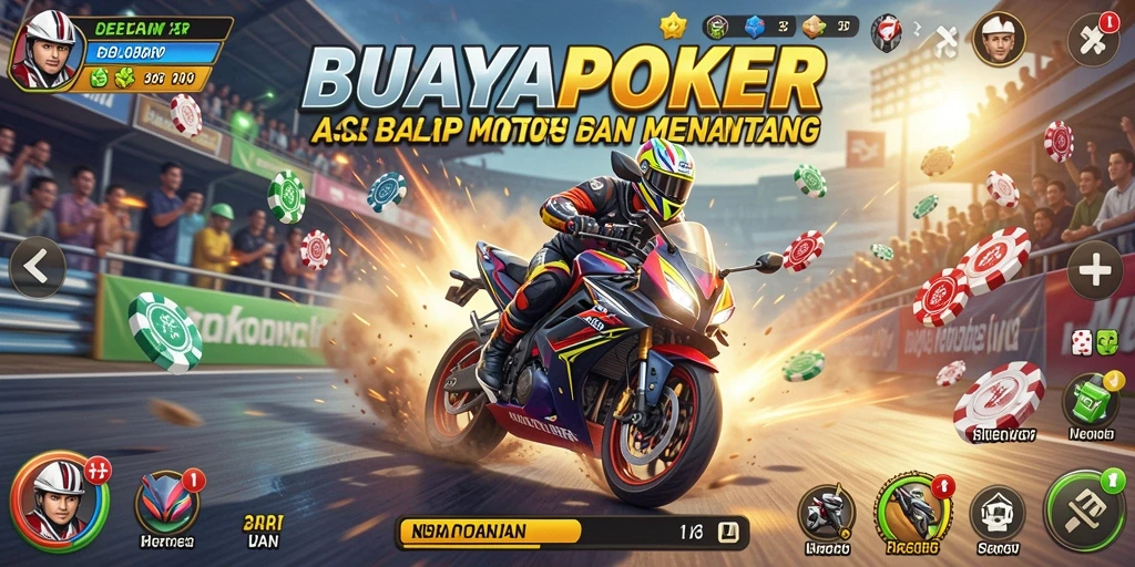 Screenshot gameplay BUAYAPOKER menampilkan aksi balap motor yang mendebarkan.