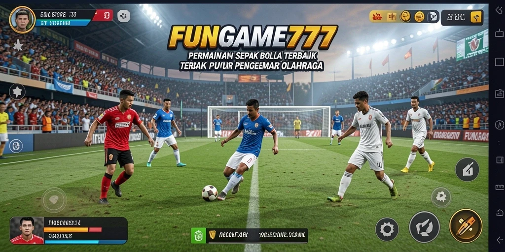 Tampilan gameplay FUNGAME777 dengan pertempuran sepak bola yang mendebarkan.