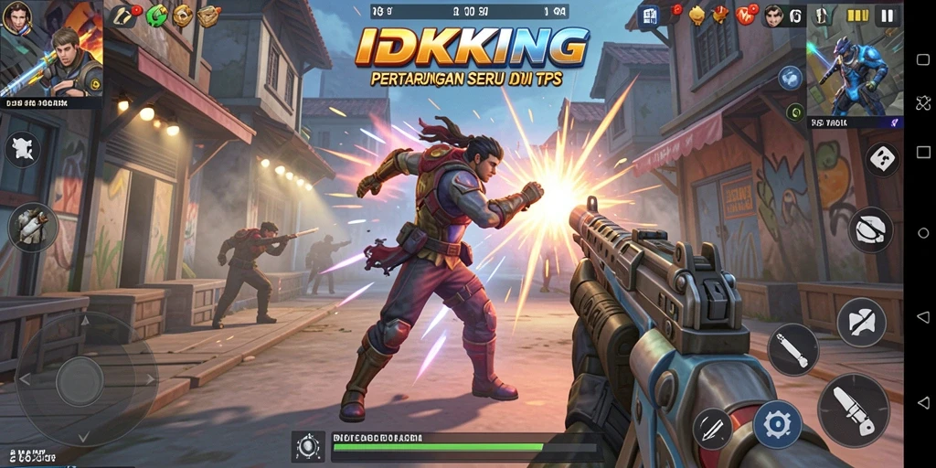 Tampilan gameplay seru dalam IDRKING yang menampilkan aksi tembak-menembak.