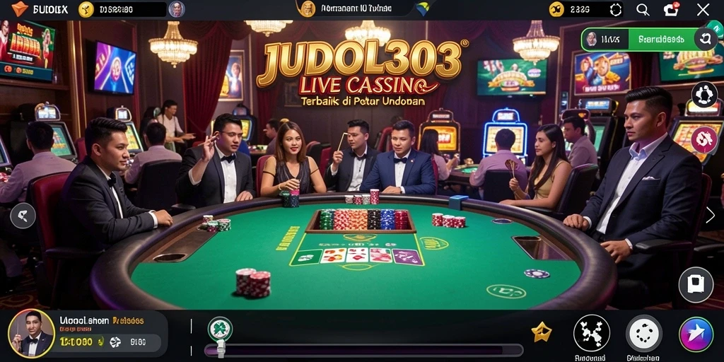 Tampilan gameplay JUDOL303 dengan dealer langsung di meja kasino.