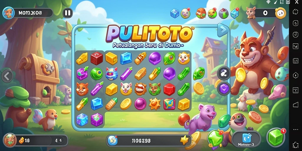 Tampilan screenshot PULITOTO dengan gameplay seru yang penuh warna.