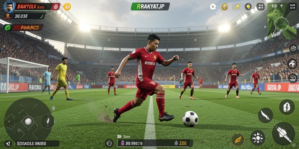 Tampilan gameplay RAKYATJP yang mendebarkan dan penuh aksi sepak bola.