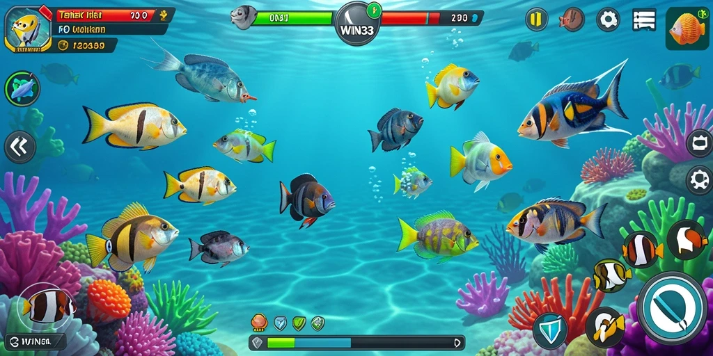Screenshot gameplay WIN33 menampilkan aksi seru menembak ikan.